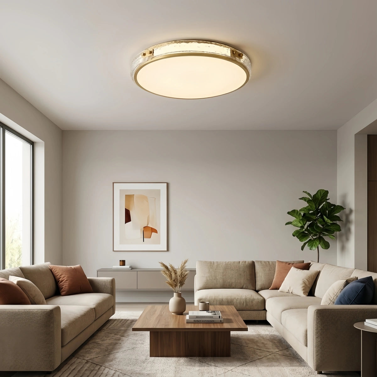 Excelis Crystal Accent Ceiling Light – Solid Brass Brushed Gold for Living Room