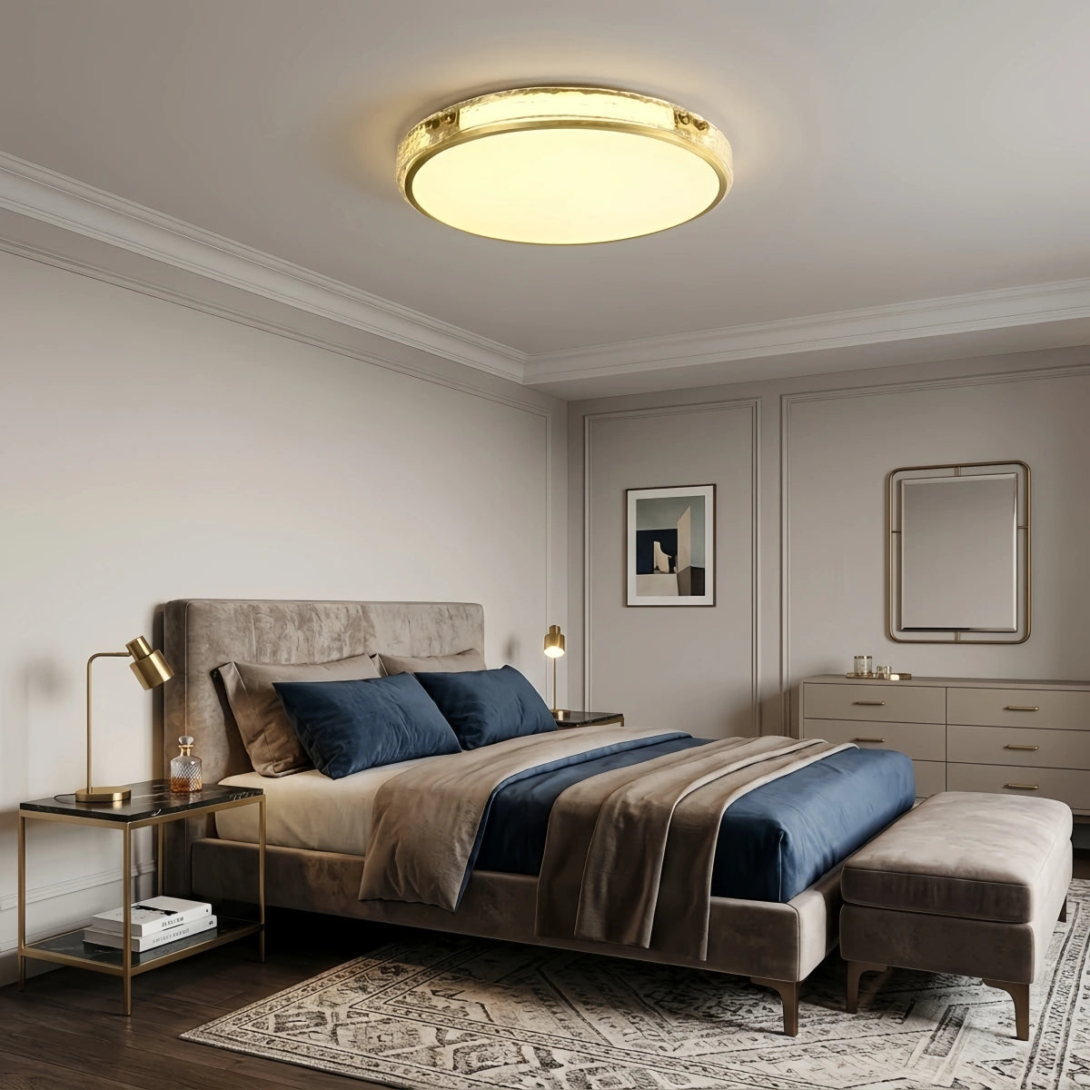 Excelis Crystal Accent Ceiling Light – Solid Brass Brushed Gold for Bedroom