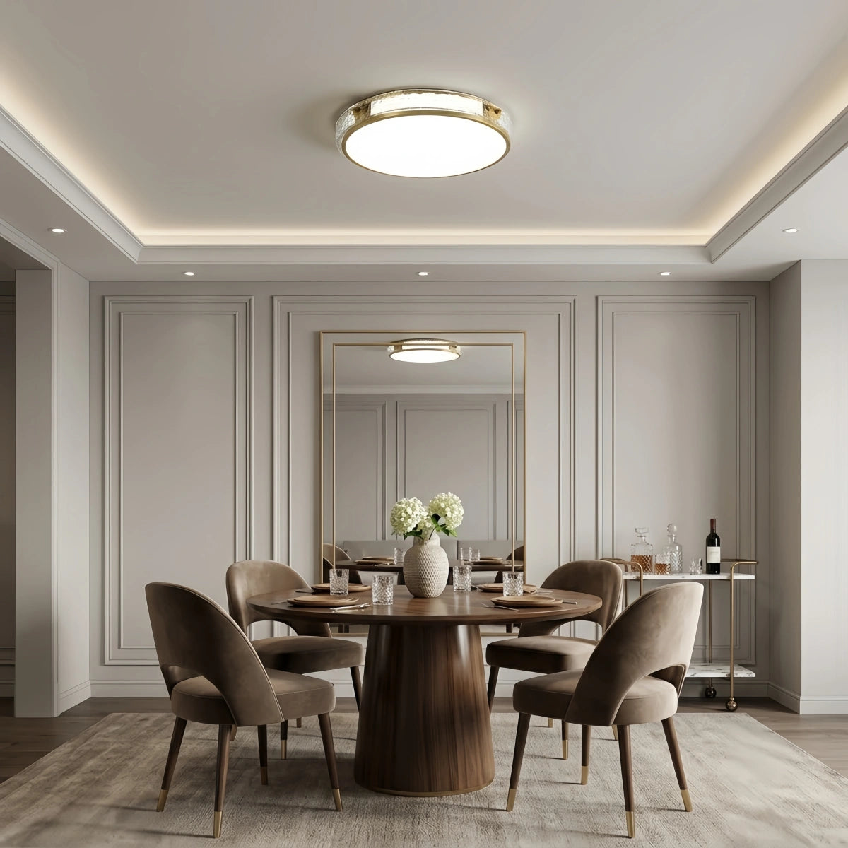 Excelis Crystal Accent Ceiling Light – Solid Brass Brushed Gold for Dining