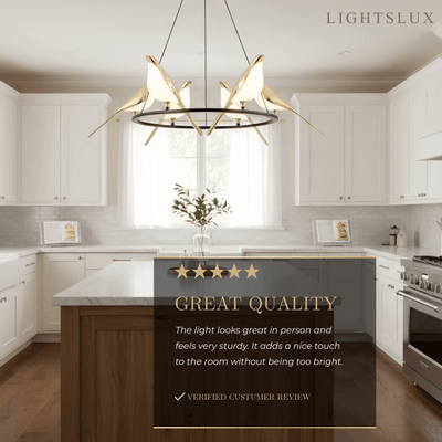 Modern Bird Chandelier – Gold Acrylic Magpie Design