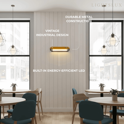 Vintage Industrial Wall Light — Amber Metal Tubular LED