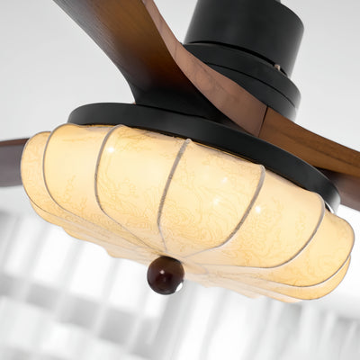Modern Ceiling Fan Light — Lotus Fabric Shade & Walnut Wood