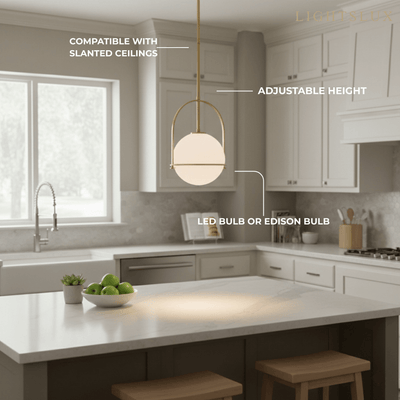 Modern Ceiling Light — Etched Opal Glass Globe & Brass Black