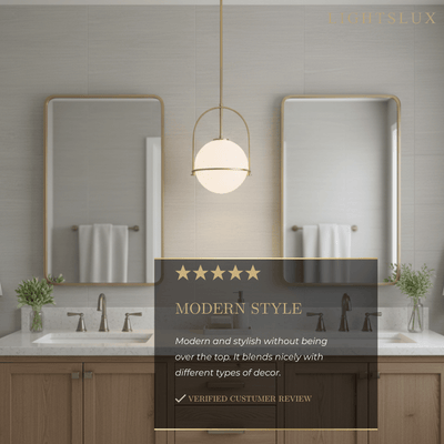 Modern Ceiling Light — Etched Opal Glass Globe & Brass Black