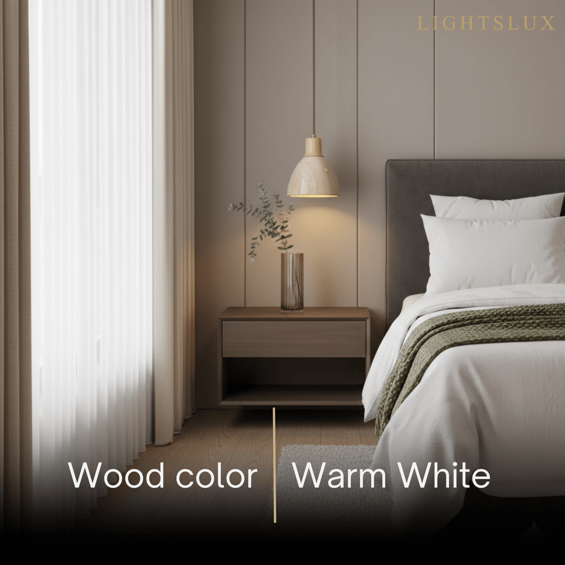 Organic Modern Pendant Light — Textured Stone Resin & Wood Accent