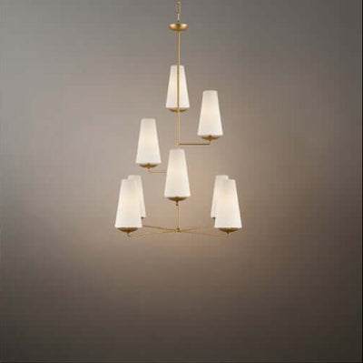 Modern Tiered Chandelier — Copper Frame & Linen Shades 