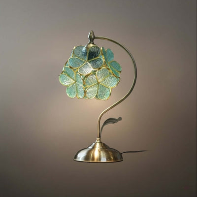 Artisan Leaf-Inspired Desk Lamp — Seafoam Green Glass Leaves & Antique Brass
