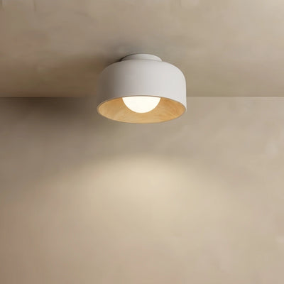 Modern Industrial Sphere Ceiling Light — Matte Glass & Wood-Grain Interior