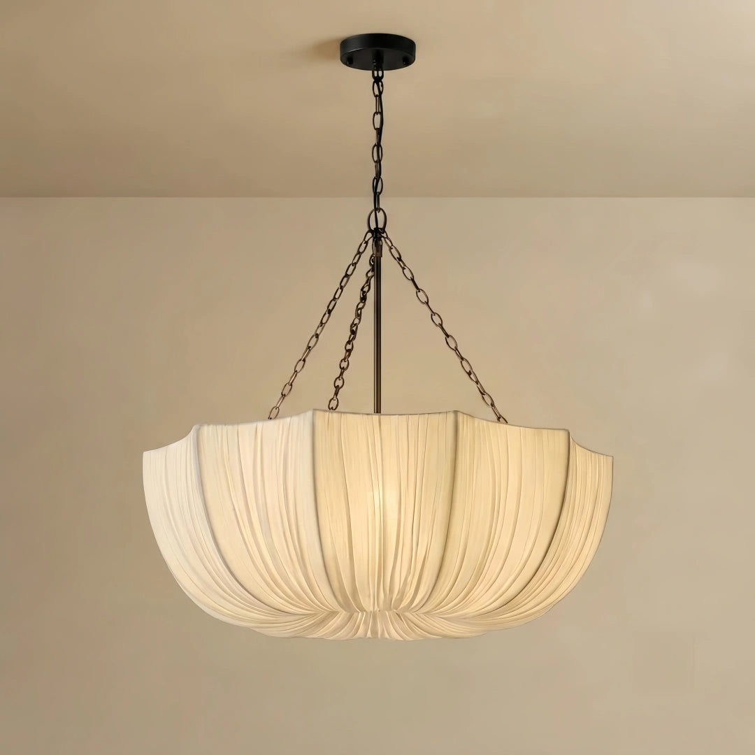 Modern Fabric Pendant Light – Black Brass Ceiling Lamp with Cotton Shade for Dining Room