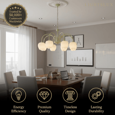 Modern Tulip Chandelier – Matcha Metal and White Glass Ceiling Light