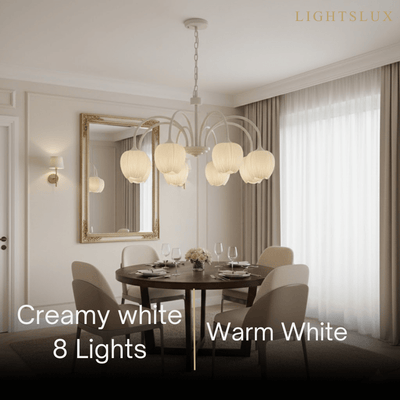 Modern Tulip Chandelier – Matcha Metal and White Glass Ceiling Light