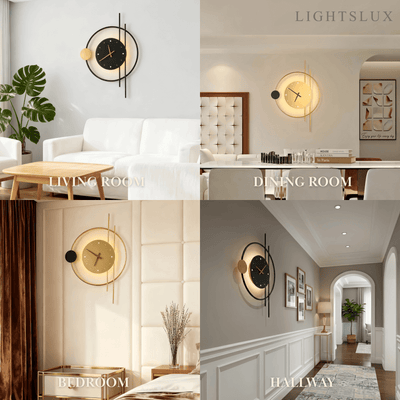 Irondale Art Deco Wall Lamp – Black/Gold Clock-Inspired Design for Living Room