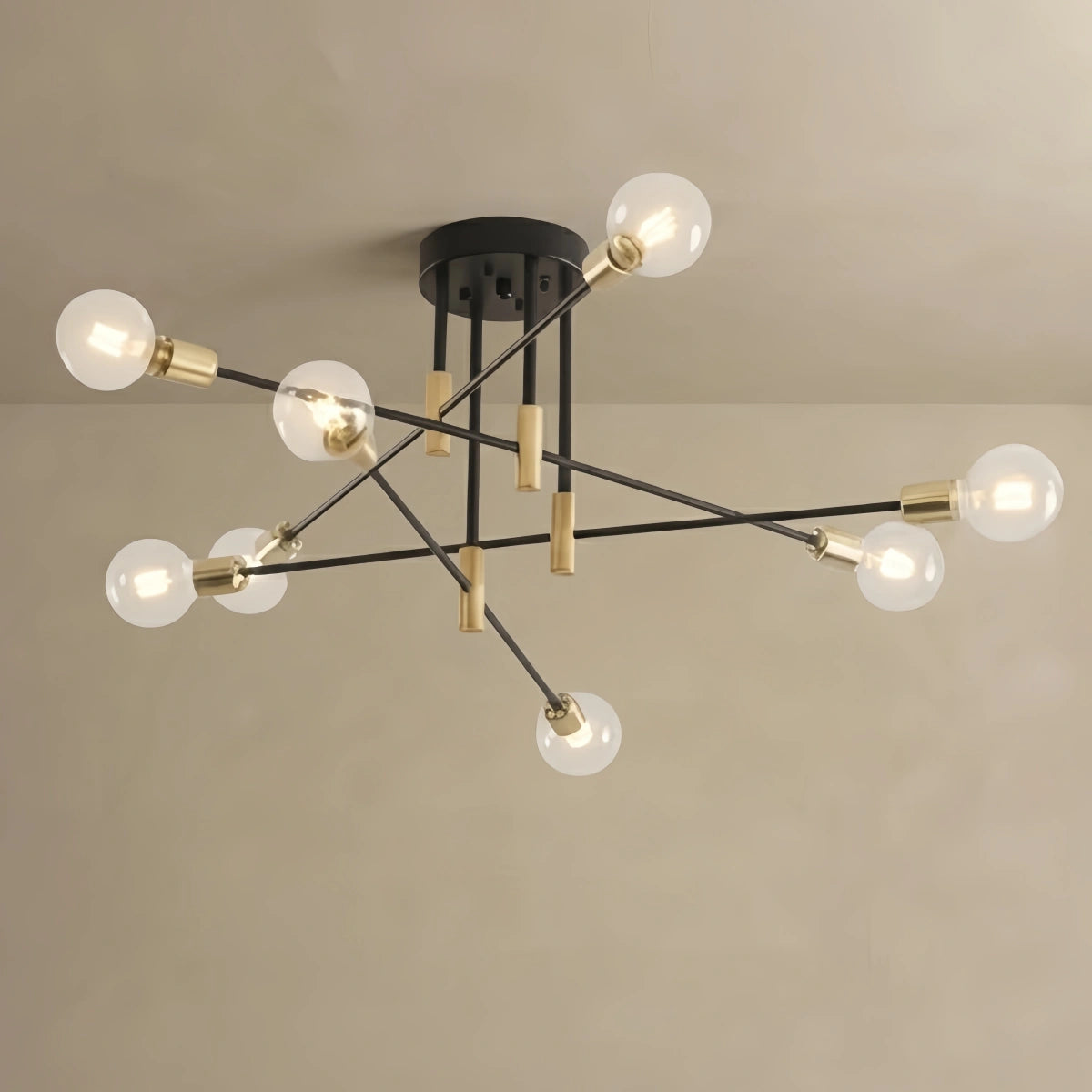  Chandelier – Black/Gold Metal Fixture 4/6/8 Heads Living Room