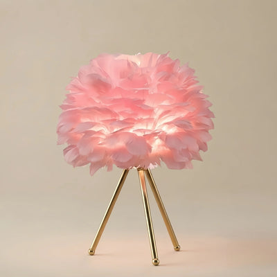 Lunara Art Deco Table Lamp – Feather& Metal Tripod Base for Children's Room/Bedroom