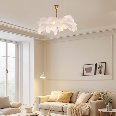 Art Deco Pendant Light — 8-Color Brass & Feather Cluster for Luxury Bedroom/Dining Room