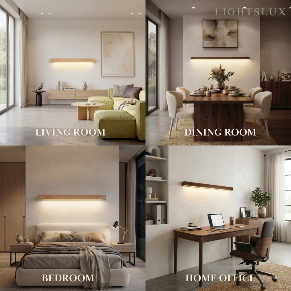 Arcato Minimalist Linear LED Ceiling Light – Walnut/Wood for Living Room