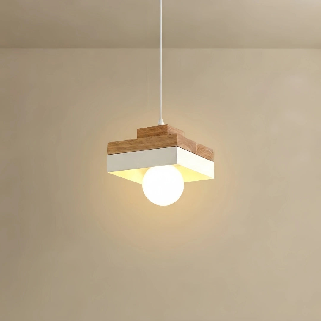 Modern Square/Round Pendant Light – White Wood for Dining Room