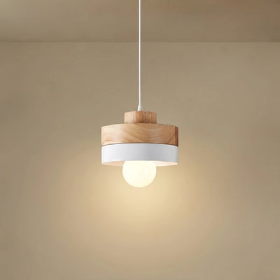 Zenno Modern Round Pendant Light – White Wood for Dining Room