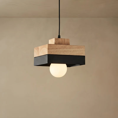 Zenno Modern Square Pendant Light – Black Wood for Dining Room