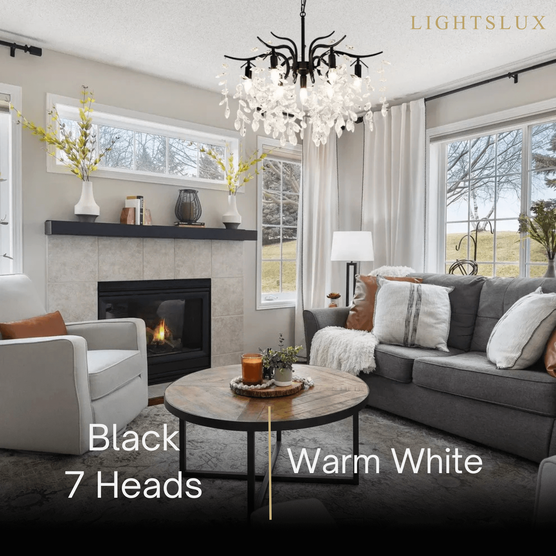 Excelis Royal Crystal Chandelier – Luxurious Black/Gold Finish for Living/Dining Room