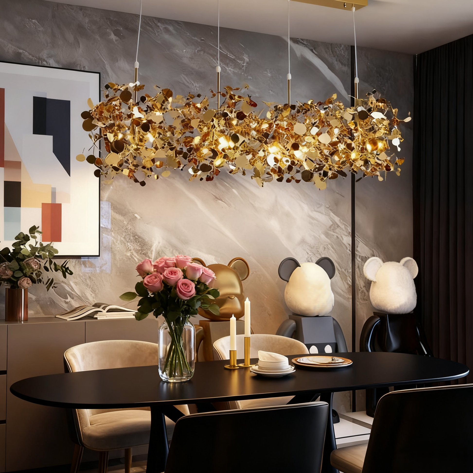 Art Deco Gold Chandelier Cluster for Dining Room 4 Heads
