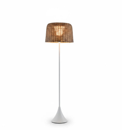 Bamburo Vintage Rattan Solar Outdoor Floor Lamp – Black Metal Hooded Terrace