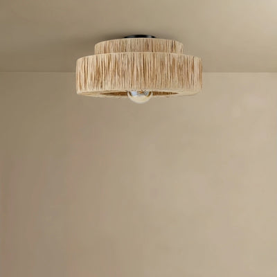 Zenno Rustic Pendant Light & Ceiling Light- Metal & Paper Streamer Shade for Dining Room
