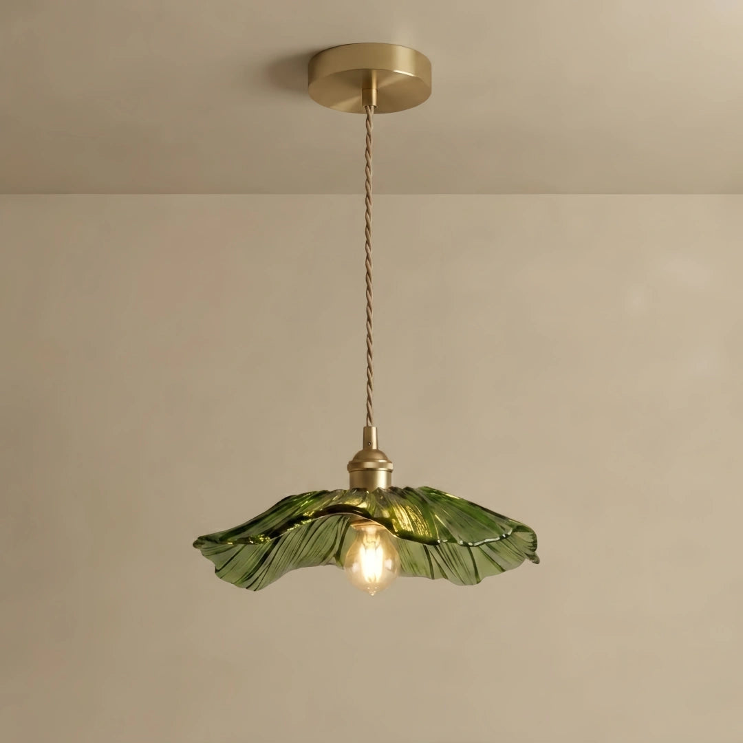 Excelis Royal  Pendant Light - Green Glass/Metal with Hood for Dining Room