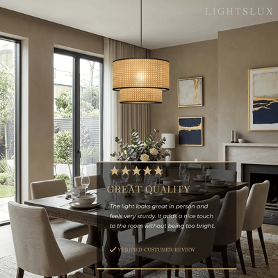Rattan Pendant Light - Double-Layer Wood Lantern 
