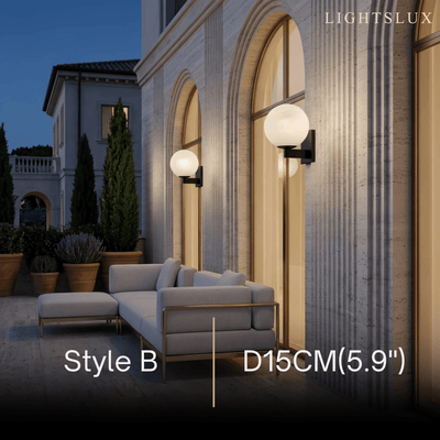 Art Deco Planet Wall Light -- Stainless Steel & Glass, Black/Beige for Terrace