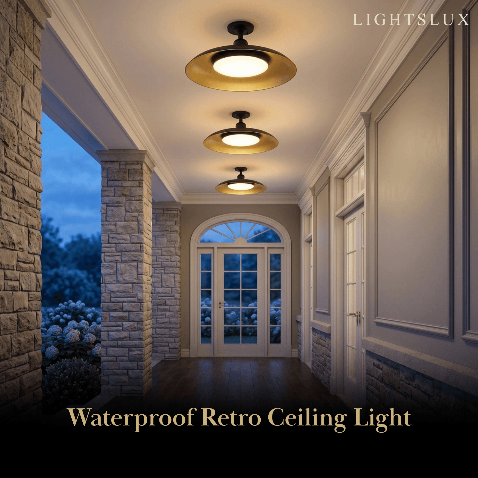 Arcato Retro Outdoor Ceiling Light--PC for Courtyard