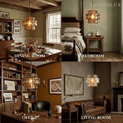 Art Deco Pendant Light -- Curved Textured Glass & Electroplated Brass