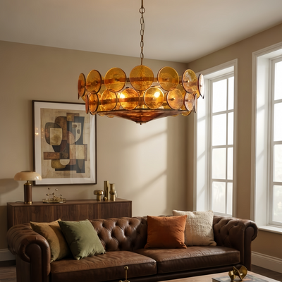 Vetro Modern Glass Chandelier - Orange/Green/White for living Room