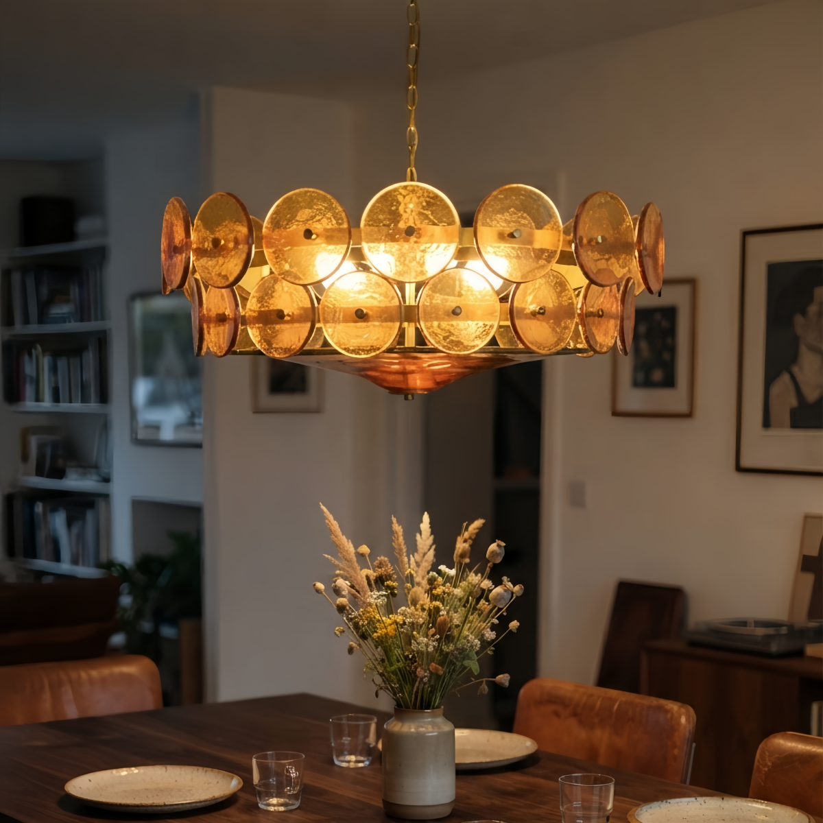 Vetro Modern Glass Chandelier - Orange/Green/White for Dining Room
