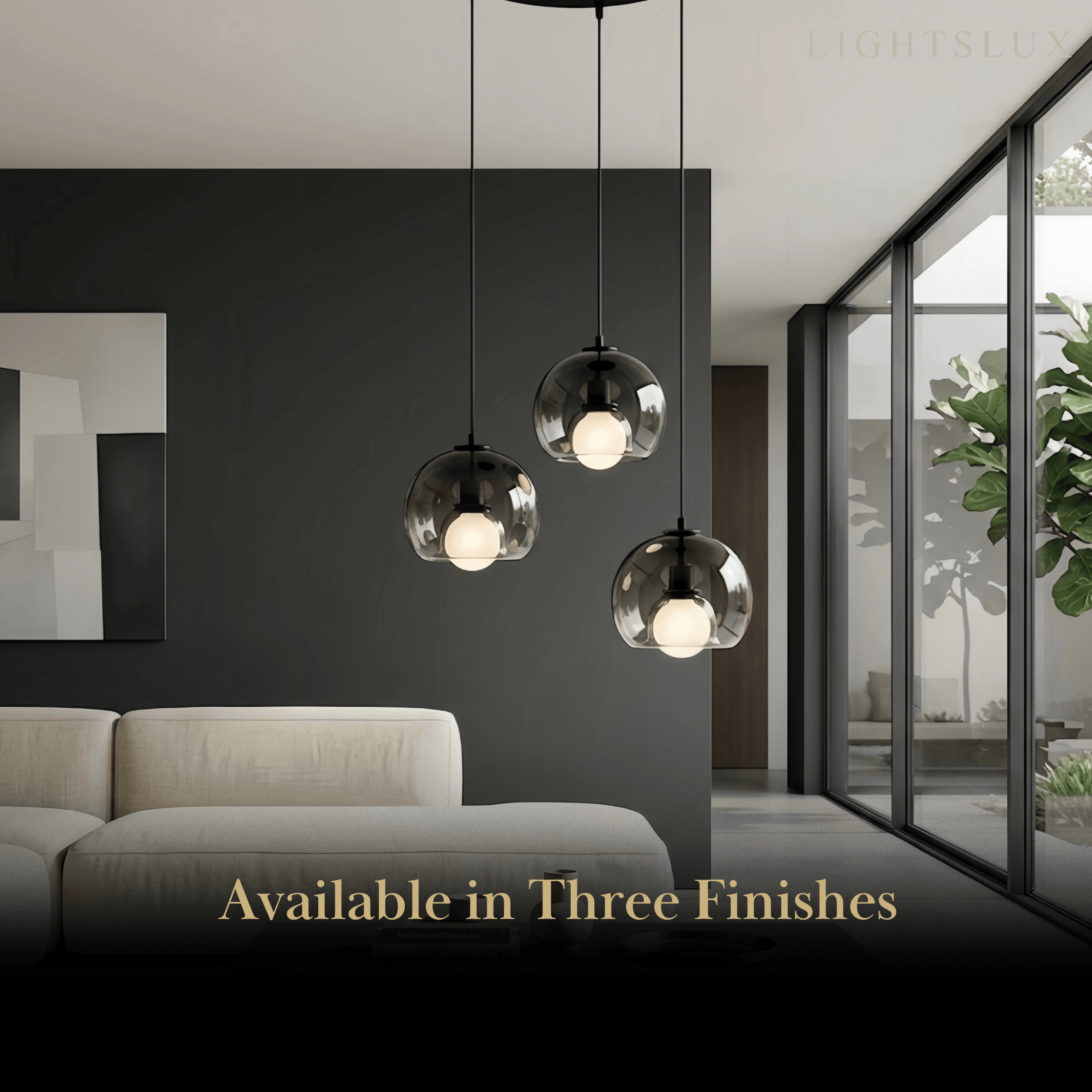  Minimalist Glass Pendant Light – Metal Clear Smoke Cognac