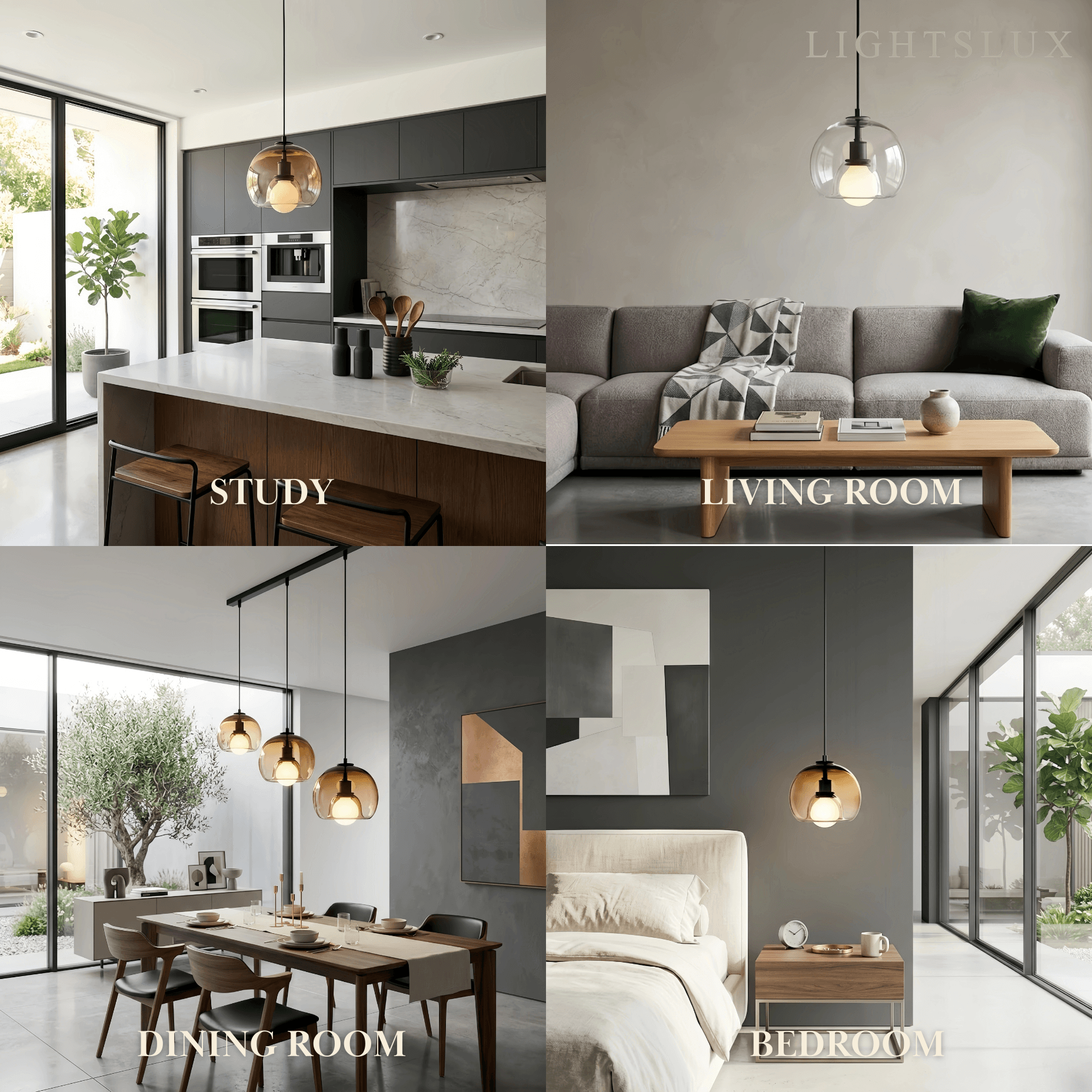  Minimalist Glass Pendant Light – Metal Clear Smoke Cognac