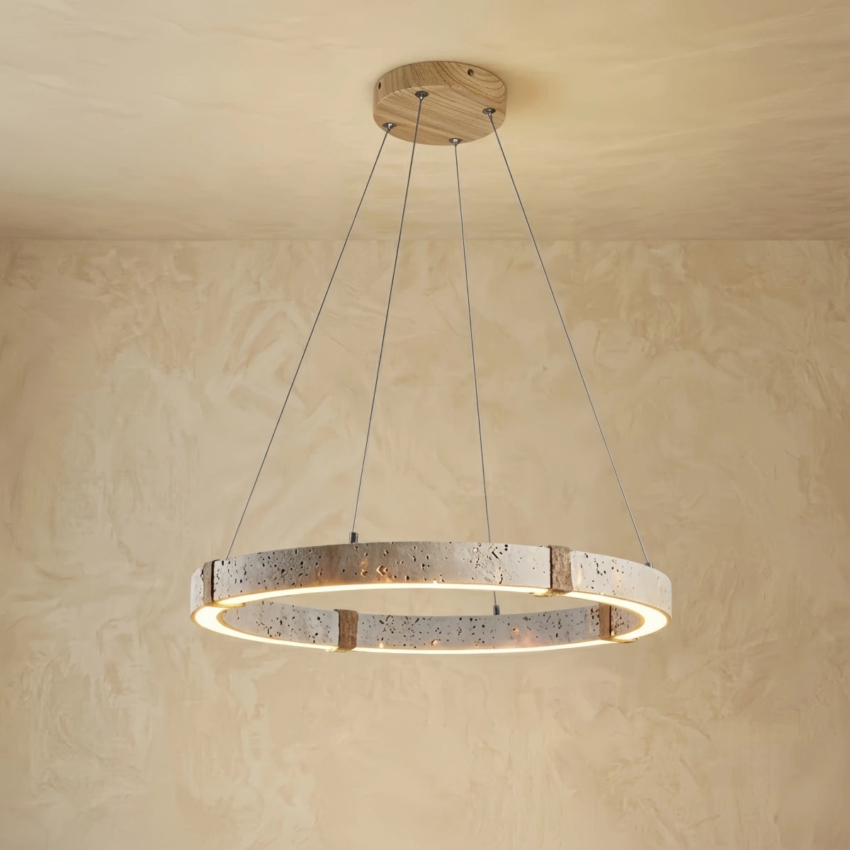 Strata Modern Travertine Chandelier – Natural Stone Ceiling Light for Living Room