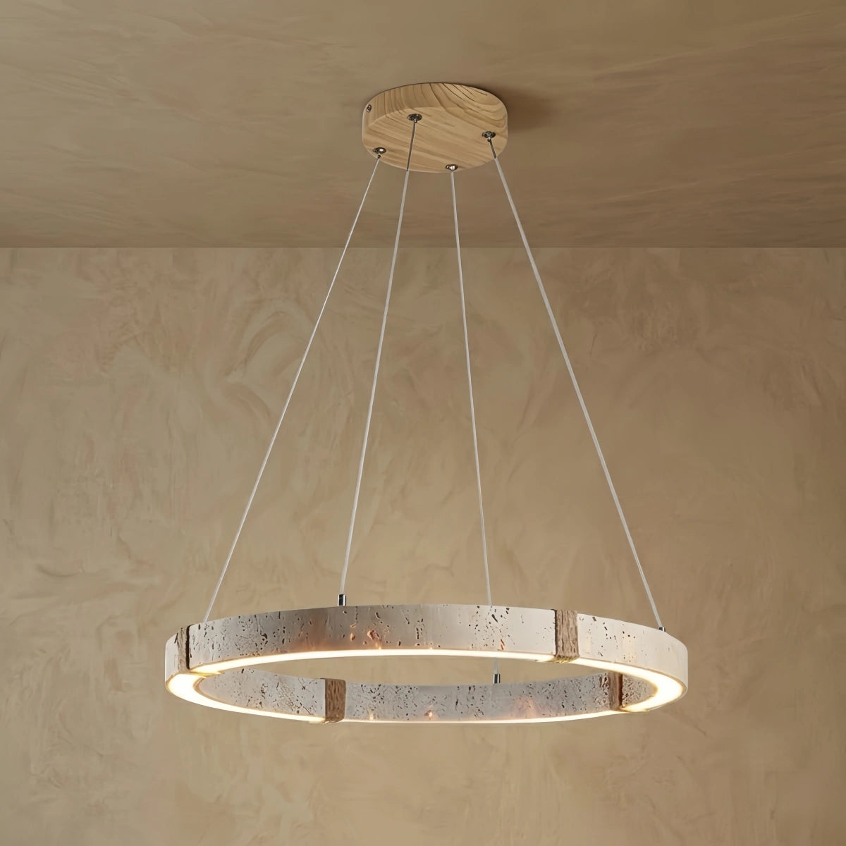 Strata Modern Travertine Chandelier – Natural Stone Ceiling Light for Living Room