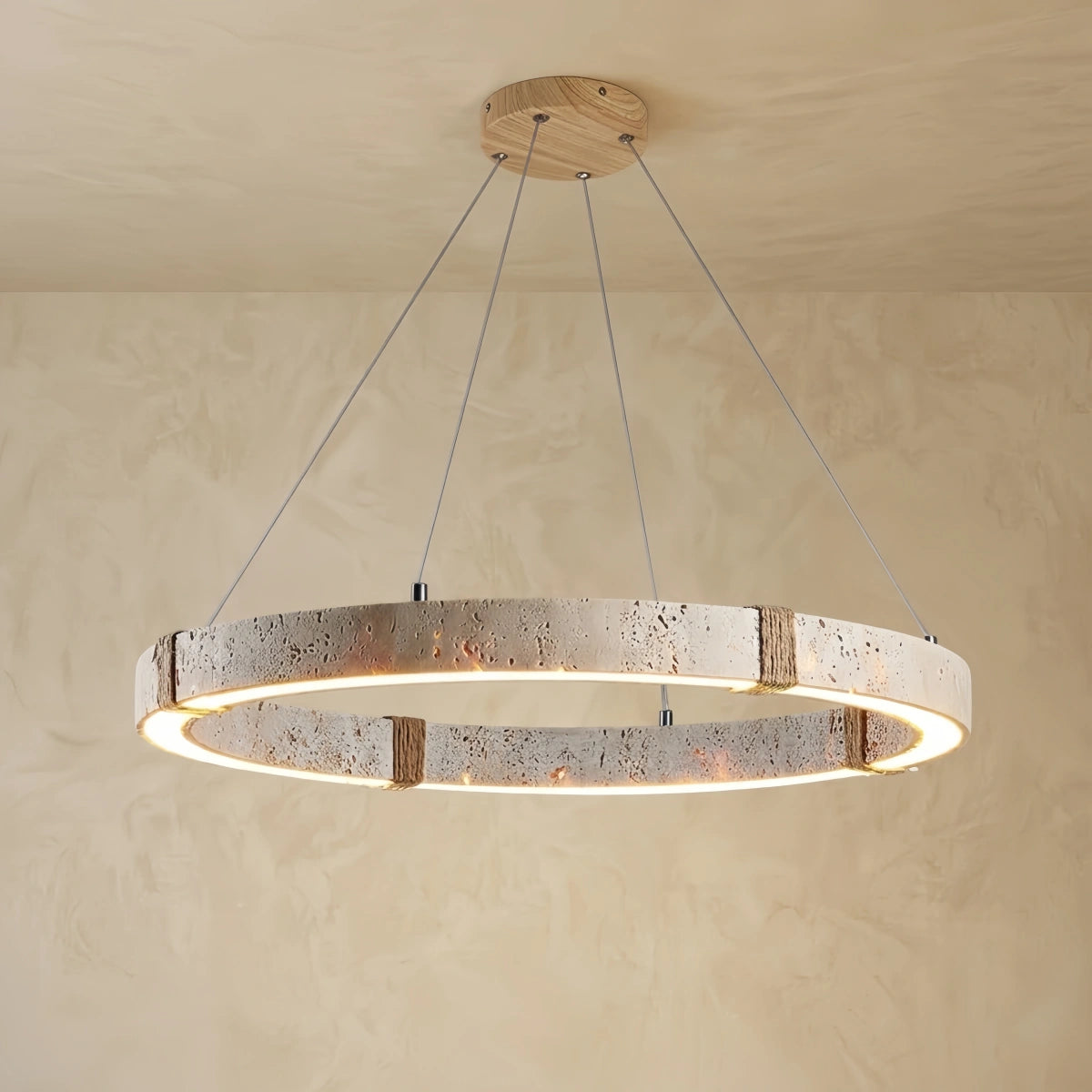 Strata Modern Travertine Chandelier – Natural Stone Ceiling Light for Living Room