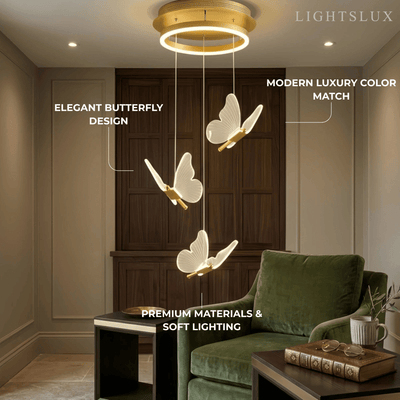 Modern Light‑Luxury Pendant Light — Metal & Acrylic with Butterfly Design