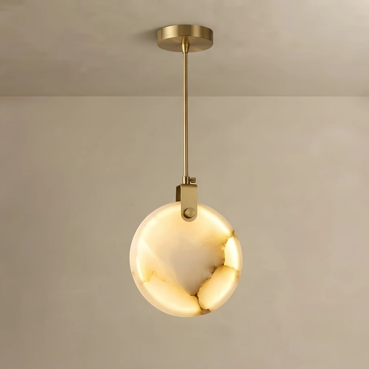Alba Modern Alabaster Pendant Light — Gold Metal for Dining Room