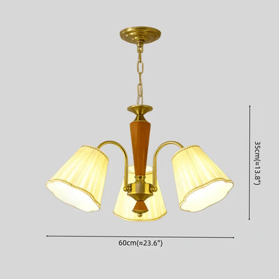 Modern Ceiling Lingt — Metal, Fabric & Walnut Wood with Gold & Walnut