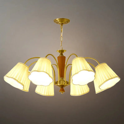 Modern Ceiling Lingt — Metal, Fabric & Walnut Wood with Gold & Walnut
