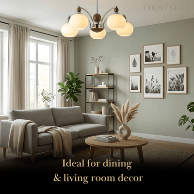 Contemporary Chandelier -- Glass & Iron & Wood for Dining Room