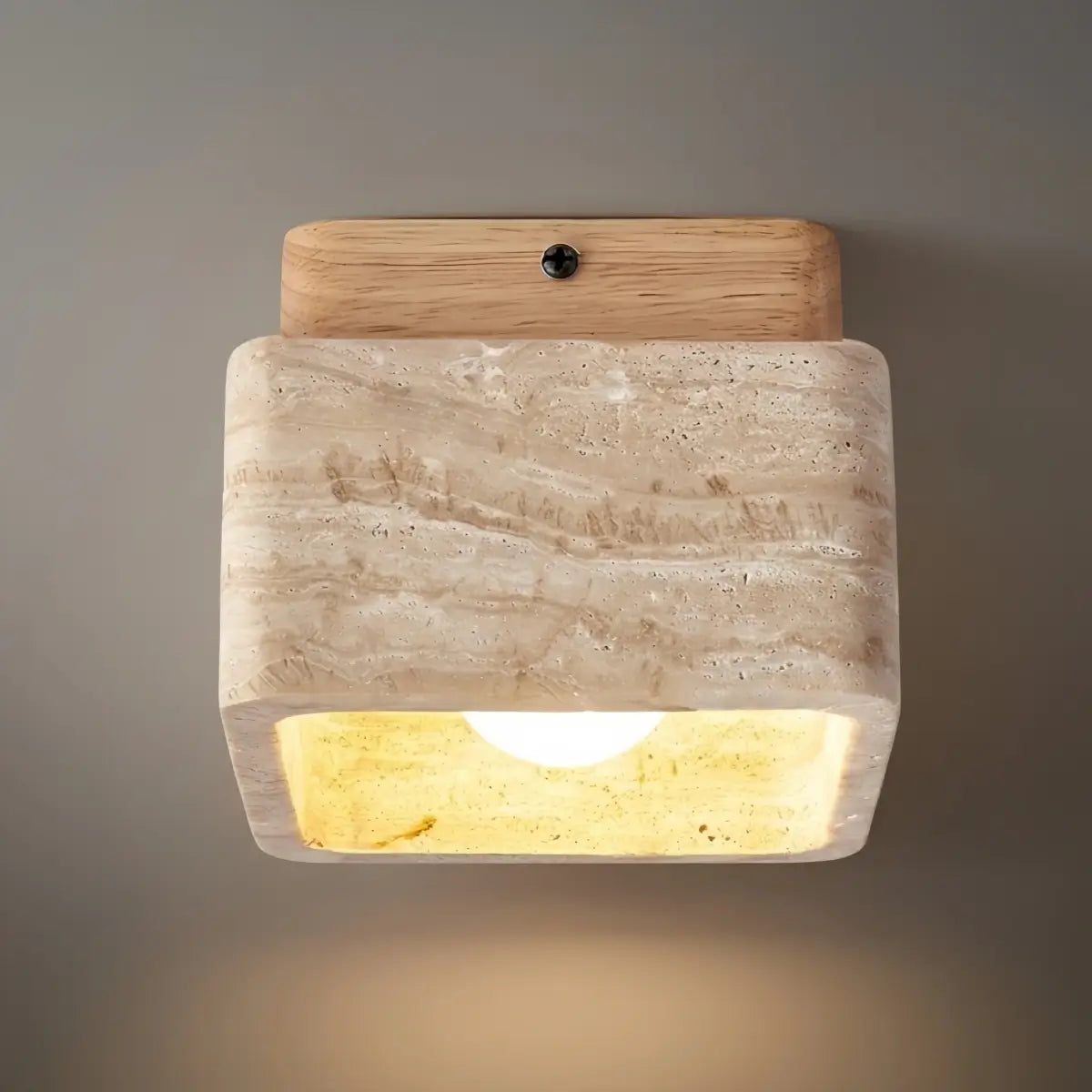 Natural Ceiling Light -- Yellow Travertine & Wood
