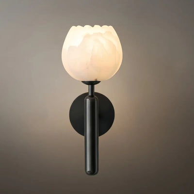 Alba  Modern Wall Lamp -- Brass & Alabaster Flowers