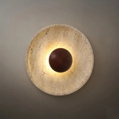Minimalist Wall Lamp -- Yellow Travertine & Wood