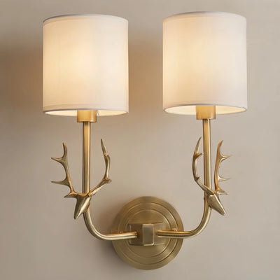 Art Deco Wall Lamp with Linen Shade – Brass/Black for Living Room/Bedroom
