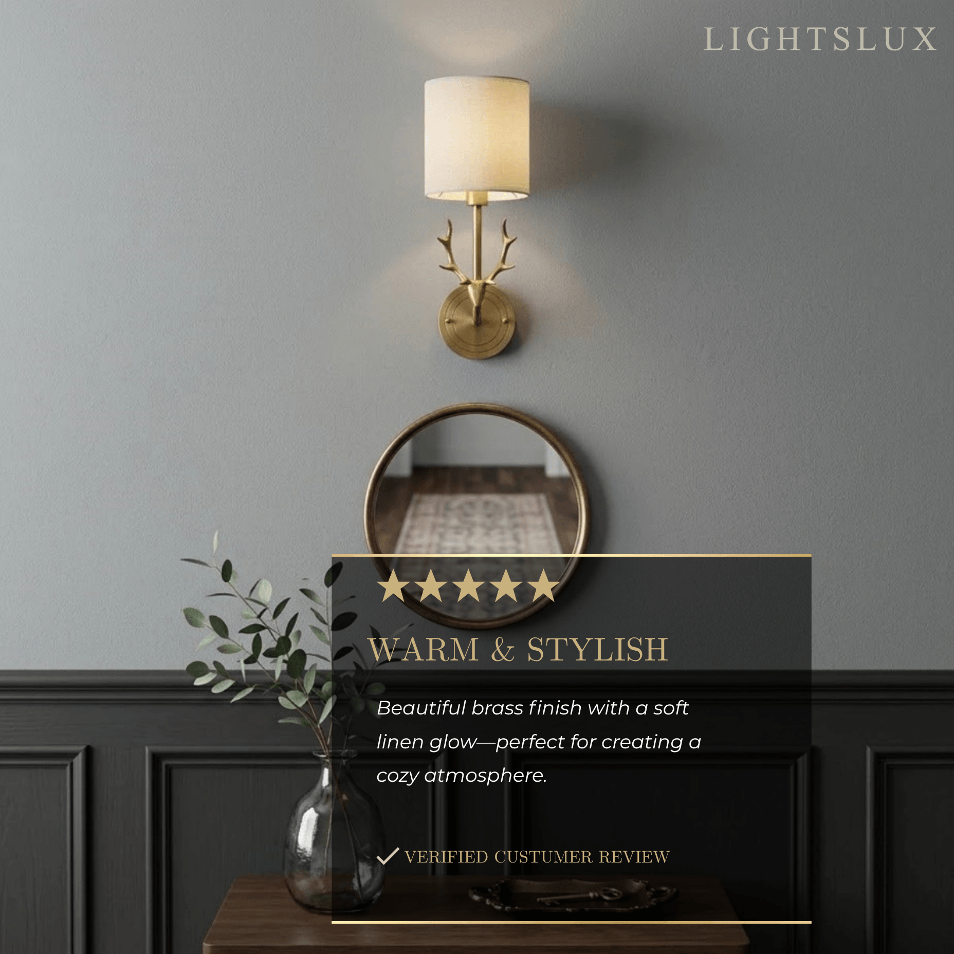 Art Deco Wall Lamp — Brass & Linen White 