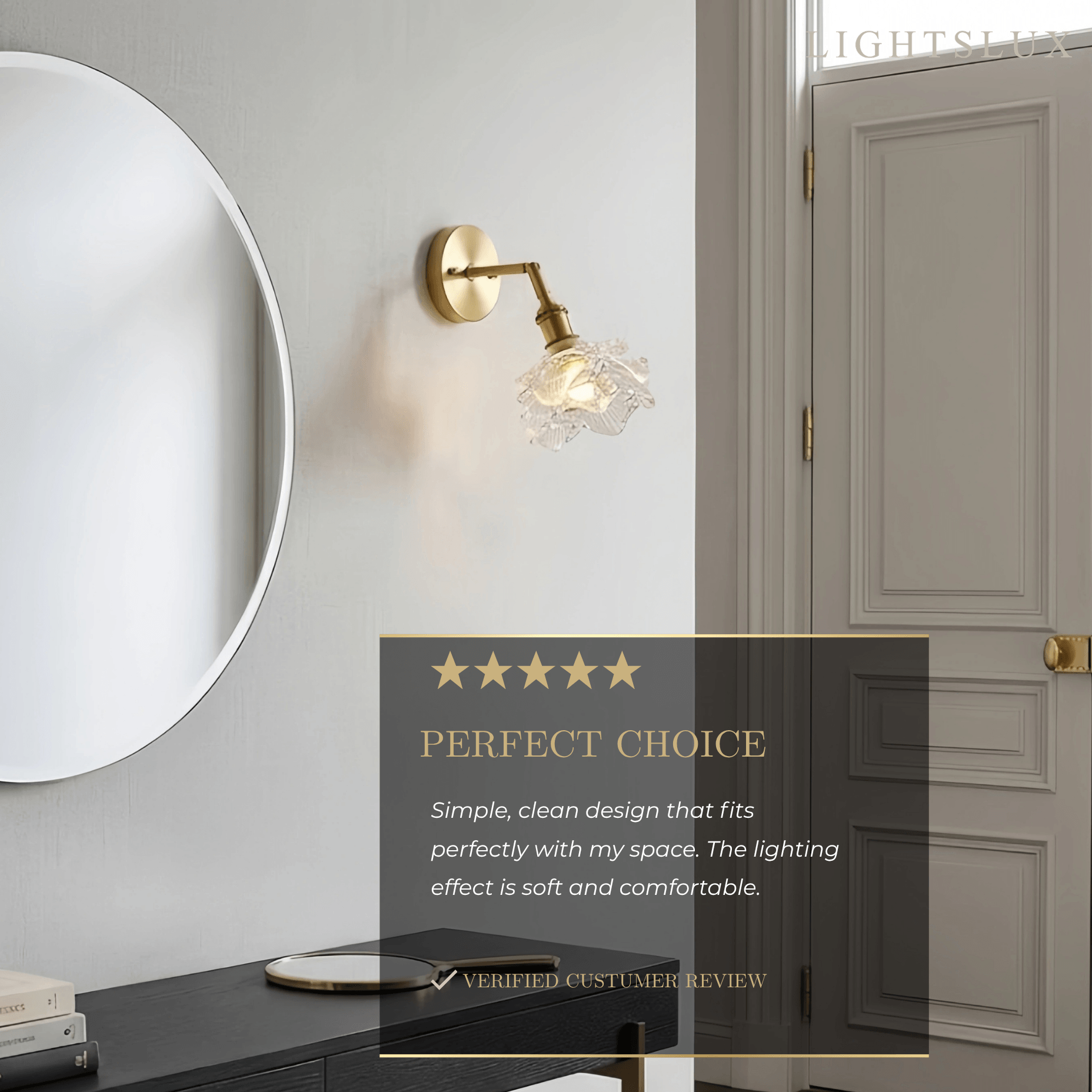 Modern Refined Wall Lamp — Glass & Brass Clear